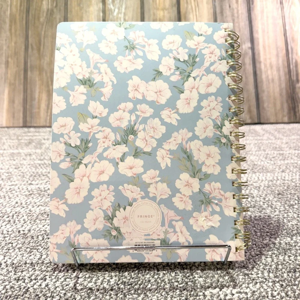 Fringe Studio Blue Floral Spiral Notebook 192 Lined Pages Gold Wire Journal